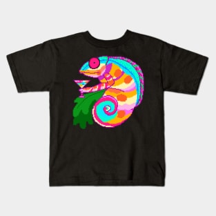 Colorful chameleon with cocktail Kids T-Shirt
